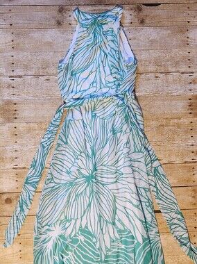 R&K Seafoam and White Floral Halter Maxi Dress